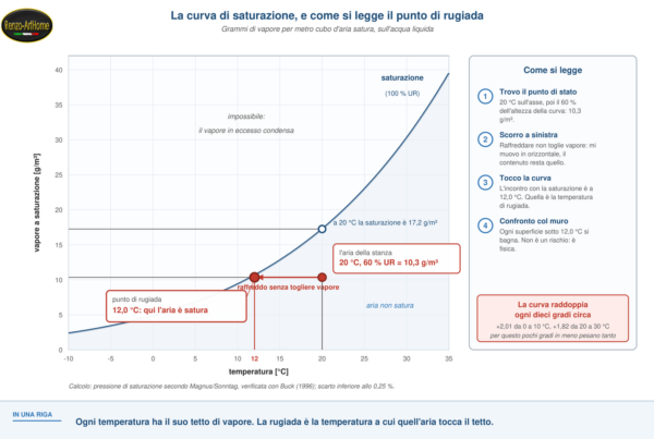 Curva di saturazione con la costruzione grafica del punto di rugiada