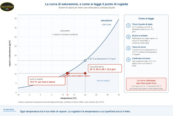 Curva di saturazione con la costruzione grafica del punto di rugiada