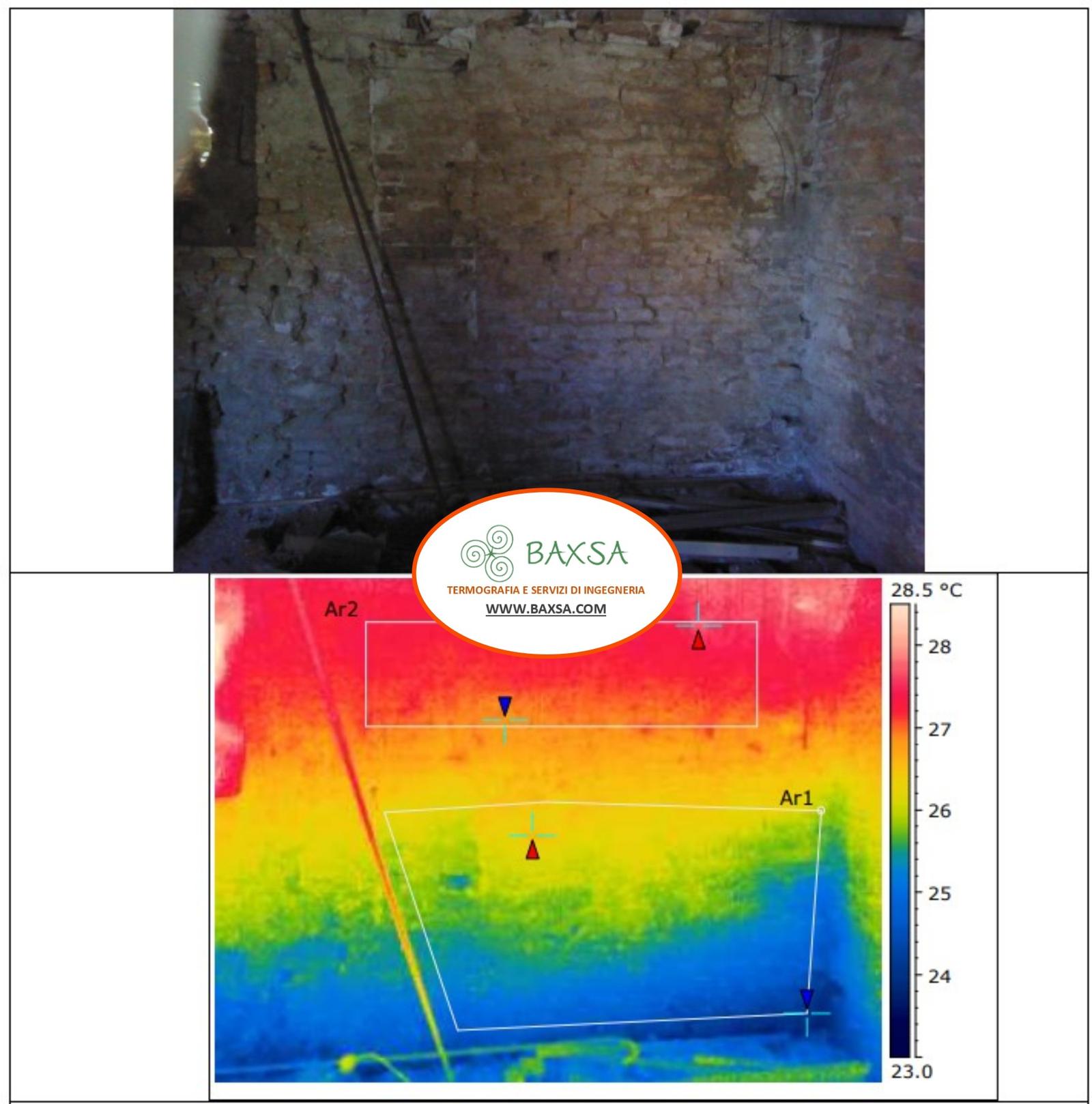 foto e termogramma della parete contro terra