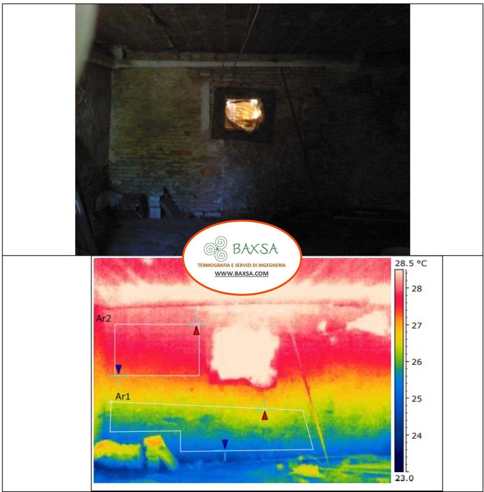 foto e termogramma della parete con la finestrella