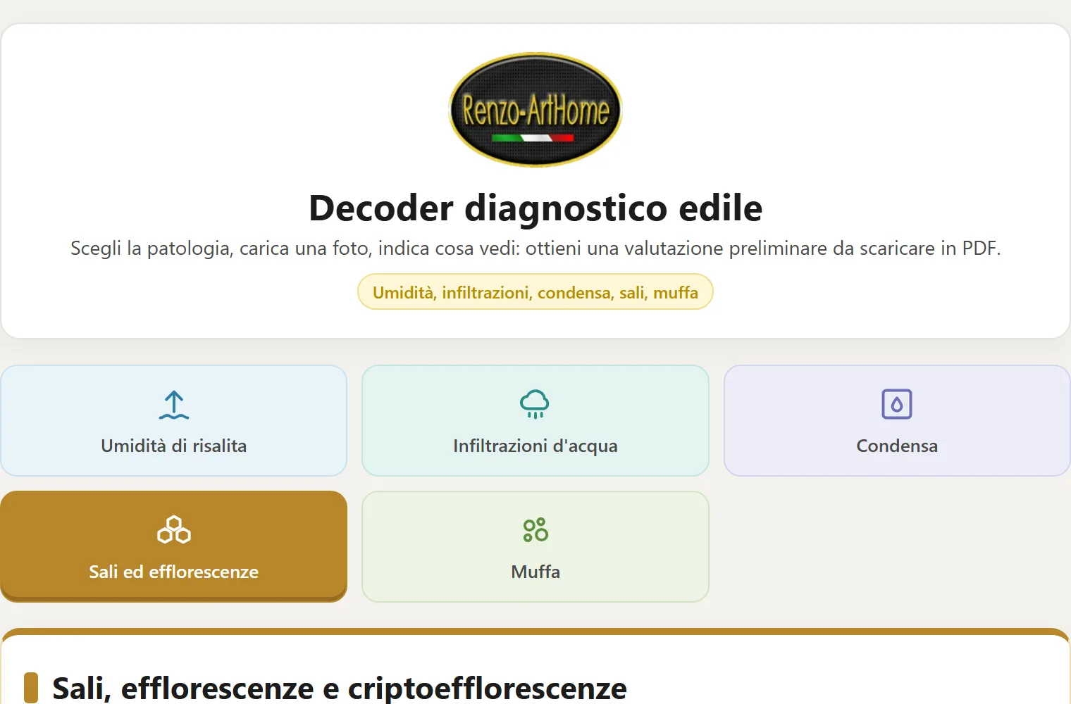 Decoder diagnostico edile: anteprima delle cinque sezioni