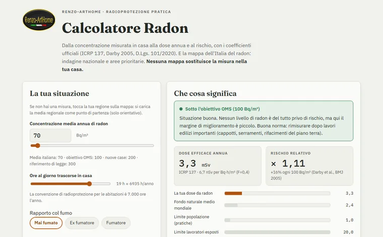 Il calcolatore del radon: anteprima della tavola interattiva